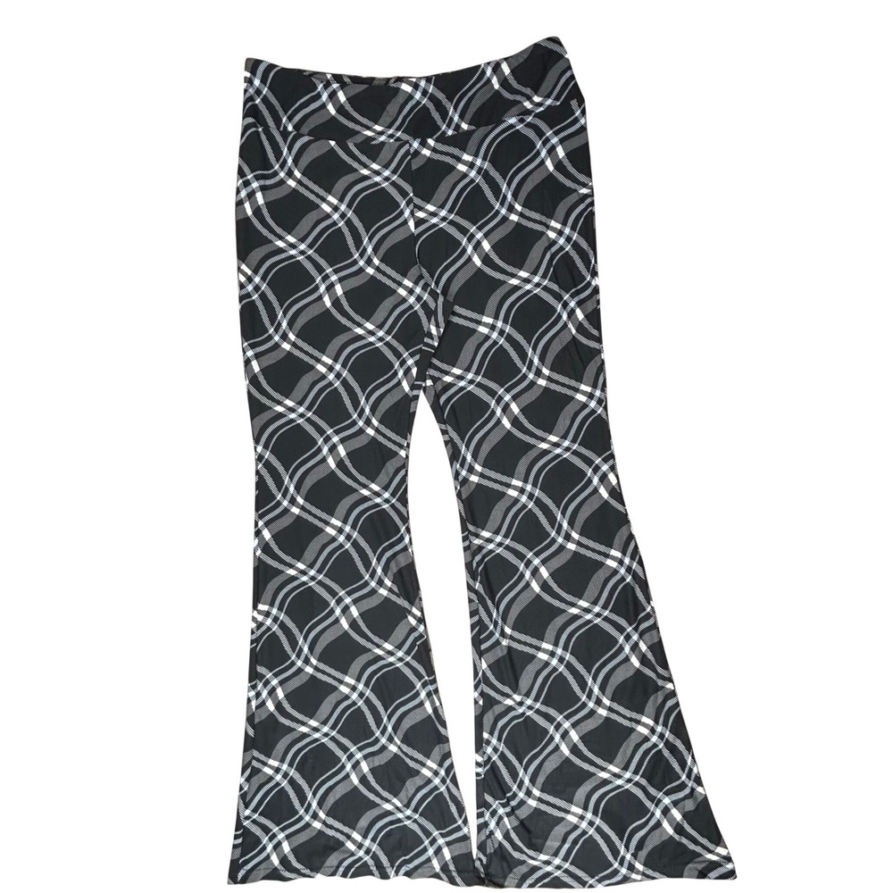 Retro 60s 70s Womens XL 15-17 Flare Pants Black White Wavy Plaid High Rise New